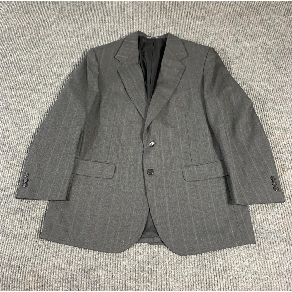 VTG Towncraft Blazer Mens 44 Gray Pinstripe Two Button Classic Business Career
